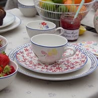 荷蘭FloraCastle 藍色手繪方塊圖紋餐盤 (直徑27公分)